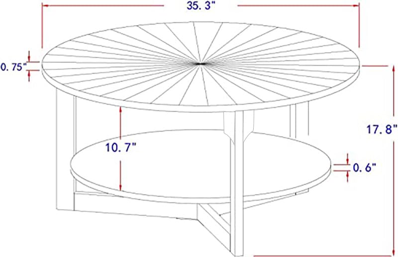 DS-HOMEPORT Wood Round Coffee Table for Living Room, 2 Tier Circle Coffee Table with Storage, Rustic Natural Coffee Table for Apartment, Easy Assembly (Espresso,35" Dx35 Wx18 H)