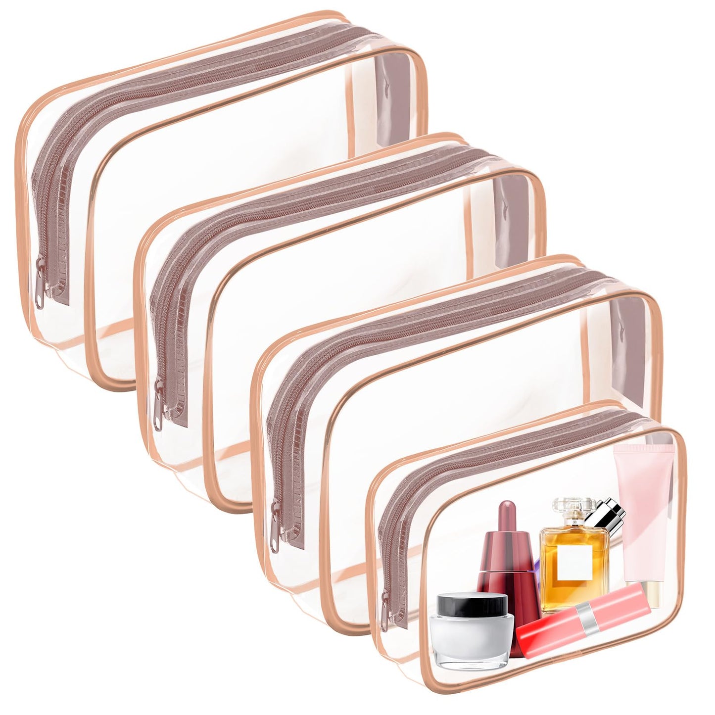 AURUZA 4 Pack Clear Toiletry Bag, Portable Travel Makeup Pouch with Zipper, TSA Approved Organizer, PVC Cosmetic for Airport Airline Compliant