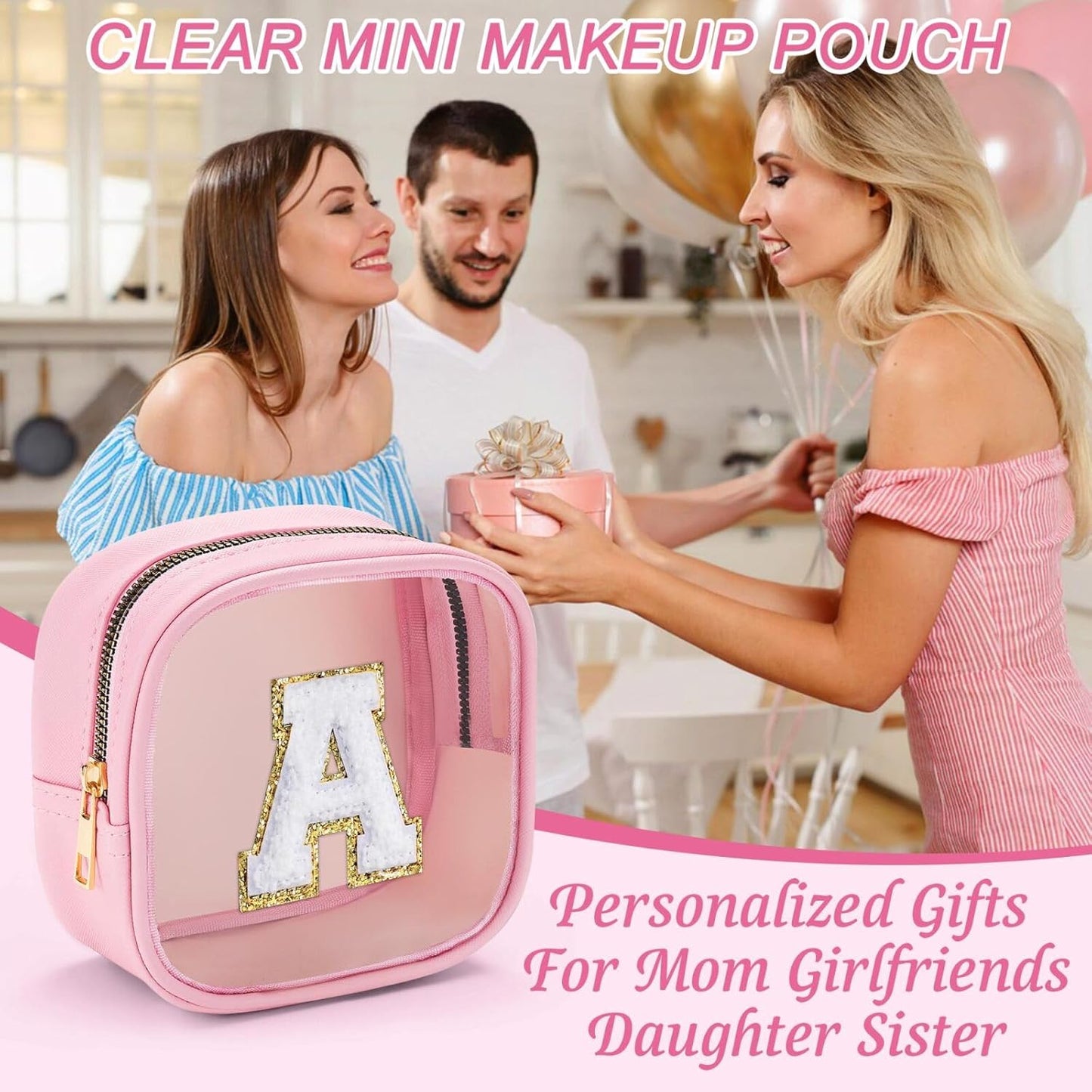 YOOLIFE Initial Make Up Bag Travel Toiletry Bag, Clear Makeup Bag Preppy Cosmetic Bags Organizer Travel Essentials Gifts for Women Teen Girlfriend Teacher Mom Birthday Mothers Day Gifts White I