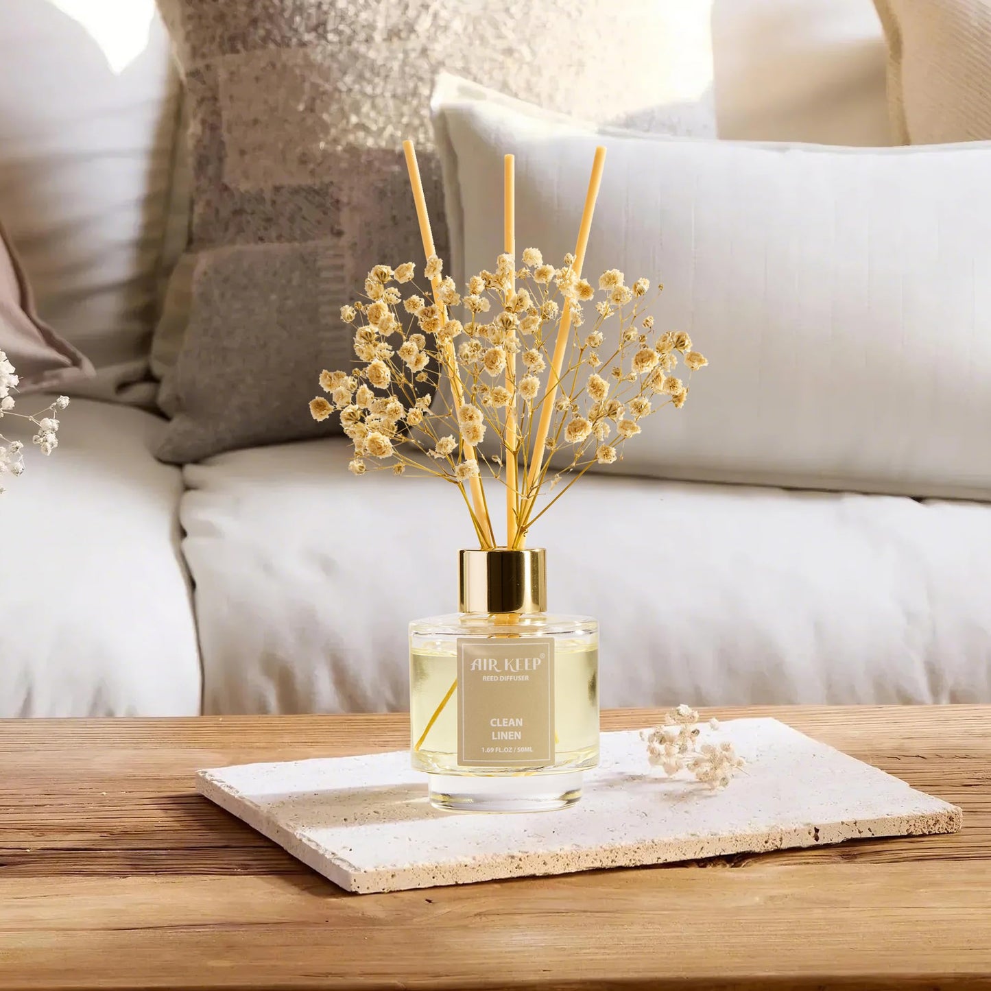 Airkeep Reed Diffuser Set of 3,Clean Linen Ocean Mist&Sea Salt Lavender Eucalyptus Oil Reed Diffusers for Bedroom Living Room Office Aromatherapy Oil Reed Diffuser for Gift 50ml x 3