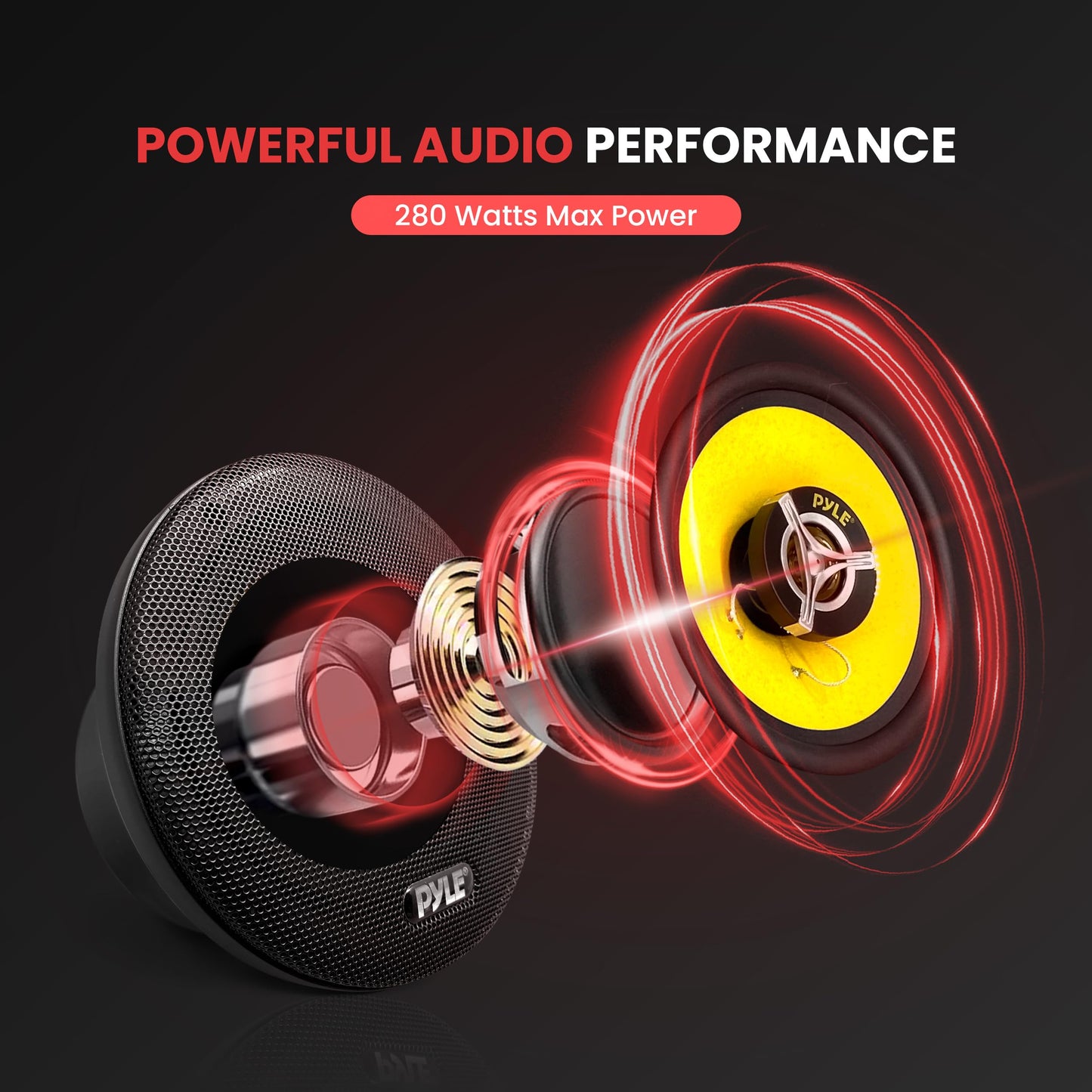 Pyle Car Three Way Speaker System - Pro 6.5 Inch 280 Watt 4 Ohm Mid Tweeter Component Audio Sound Speakers For Car Stereo w/ 40 Oz Magnet, 2.25” Mount Depth Fits Standard OEM - Pyle PLG6.3 (Pair),Yellow/Black