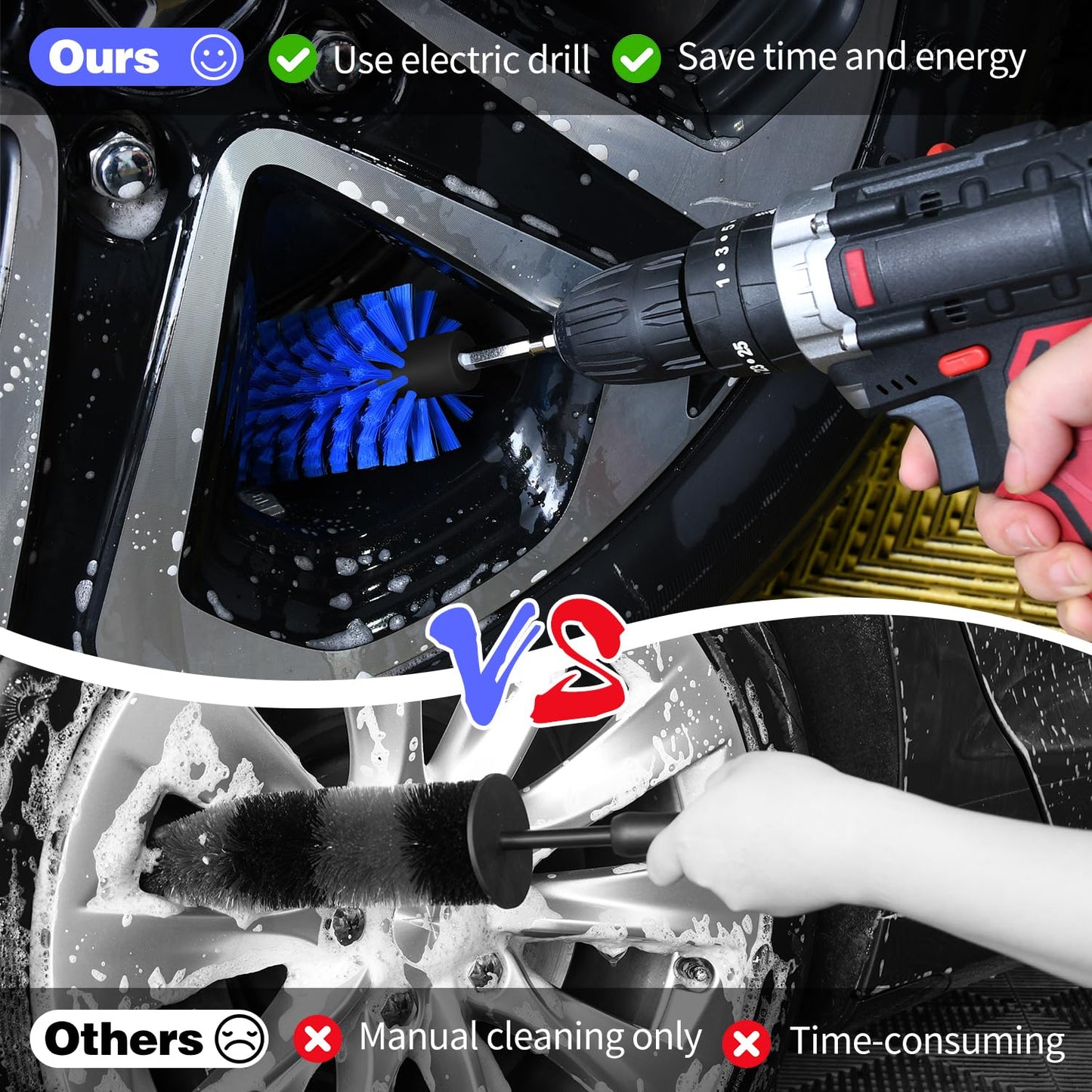 Drill Brush for Car Wheel and Bottle, Highly Dense and Durable Car Cleaning Brush for Wheels, Rims, Engines, Exhaust, Bottle(Dark Blue)