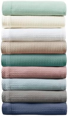 Madison Park Soft Certified 100% Egyptian Cotton Breathable Cozy Blanket, Premium Waffle Knit Classic Design, Luxury All Season Lightweight Cover for Bed, Couch and Sofa, Cream King(108"x90")