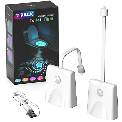 BLE Toilet Light Motion Sensor,16 Color Changing dimmable Bathroom Night Light, 2 Pack USB Rechargeable Toilet Bowl Light for Bathroom Decor,Unique Gadgets for Men and Kids