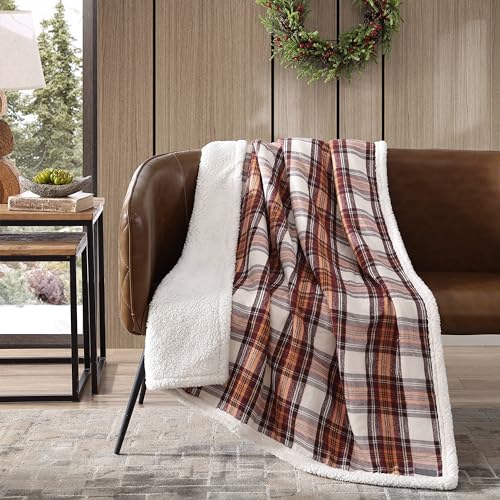 Eddie Bauer - Throw Blanket, Reversible Sherpa Fleece Bedding, Home Decor for All Seasons (Edgewood Red, Throw)