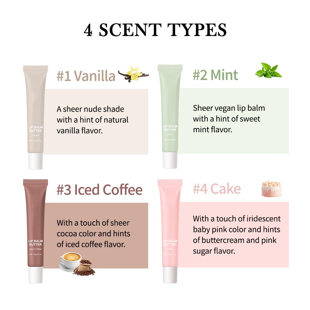 Summer Butter Lip Balm, Moisturizing Hydrating Natural Lip Care, Rich in Nutrients for Soft Smooth Lips (Vanilla)