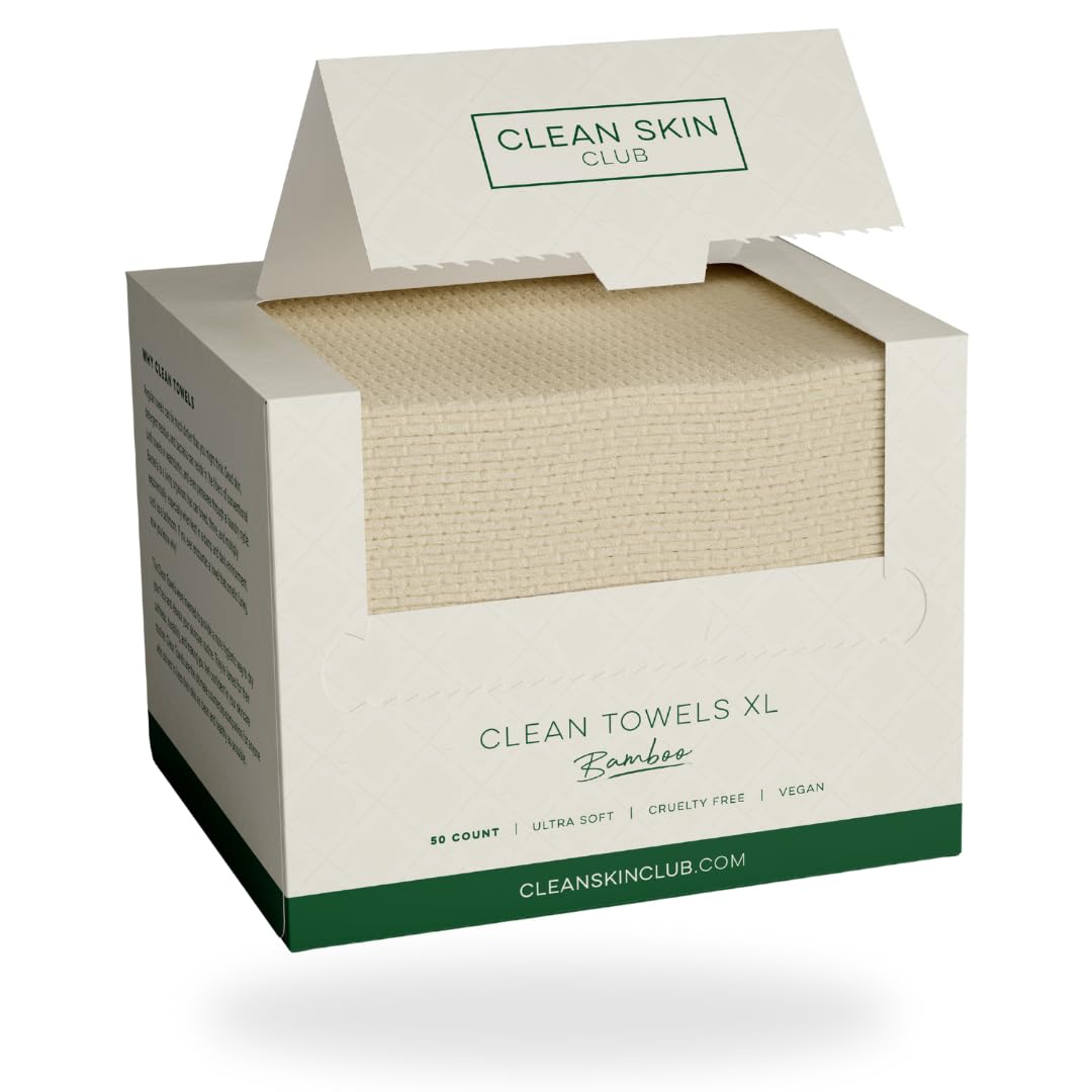 Clean Skin Club Bamboo Viscose Clean Towels XL™, 100% USDA Biobased Face Towel, Disposable Face Towelette, Makeup Remover Dry Wipes, Ultra Soft, 50 Ct, 1 Pack
