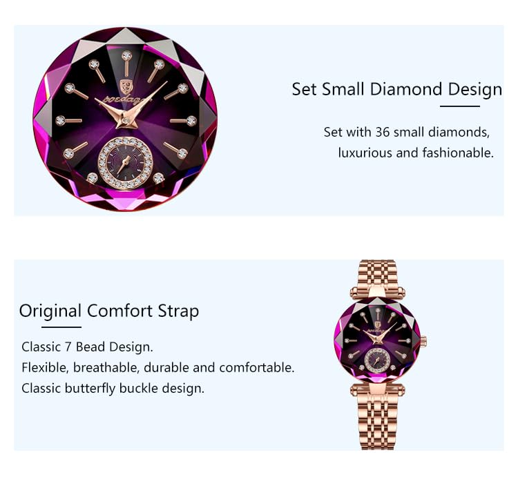 Gosasa Top Brand Luxury Women's Watch Diamond Dial Elegant Watch for Women Leather Quartz Fashion Ladies Wristwatch Waterproof Analog Display Stainless Steel