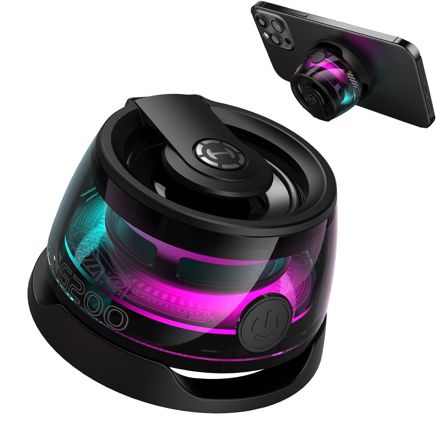 Edifier G200 Magnetic Bluetooth Speaker, 5W Mini Speakers Wireless, Small Phone Speaker Amplifier with Transparent RGB, Portable Phone Stand for iPhone, Kitchen, Bike, Anything Magnet, Golf Gifts