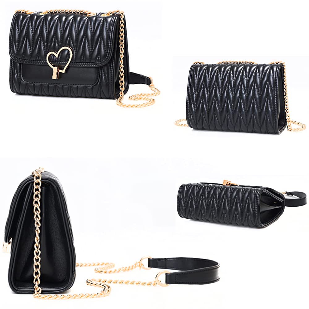 natyrlpog Shoulder Bag for Women Small Crossbody Purse Leather Fashion Handbags with Chain Strap, black