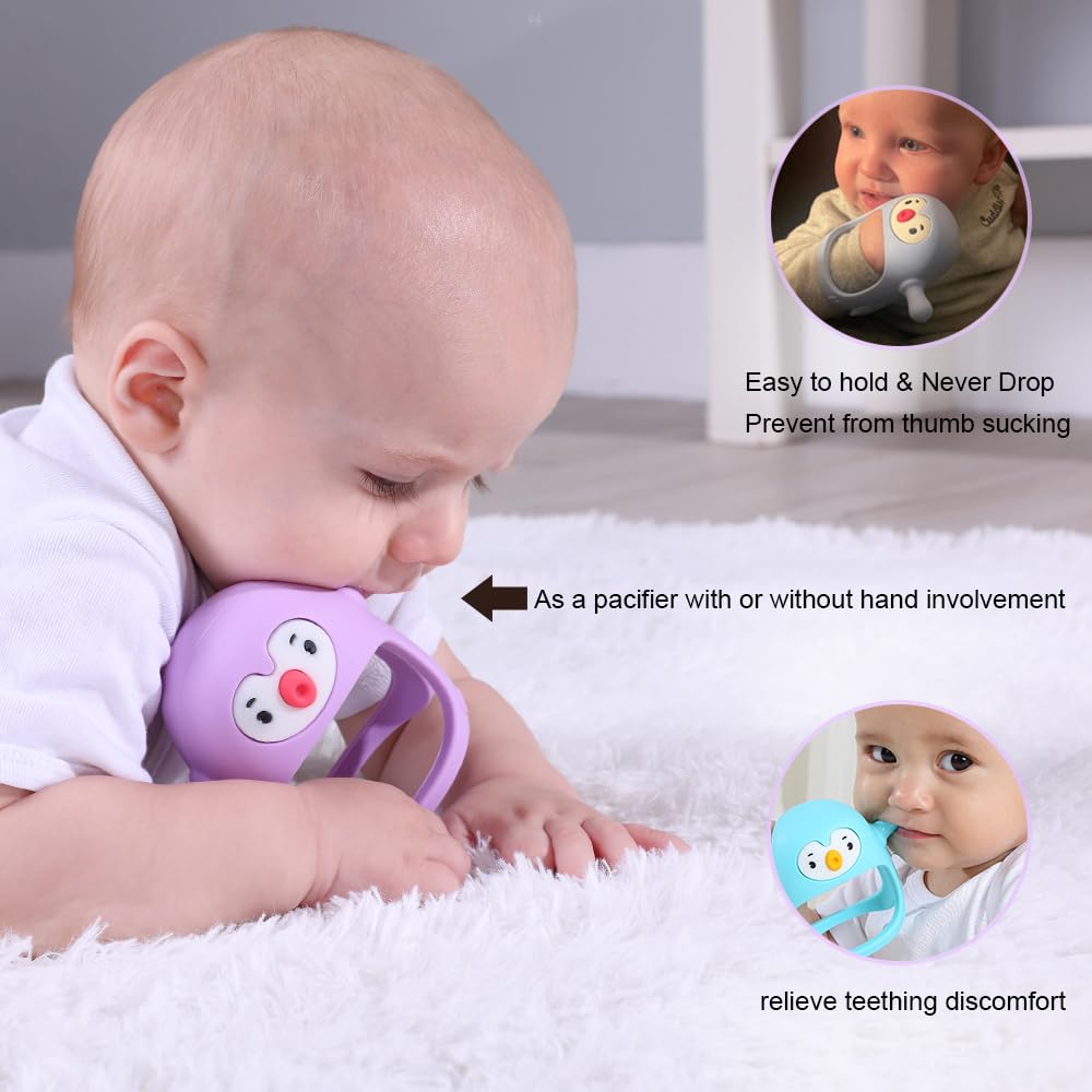 Smily Mia Smily Mia Penguin Teethers, Silicone TeethingToys for Babies 0-6Months, Baby Teethers for 3-6Months, Hand Teether for Infants, Pacifiers for New Born,Light Purple