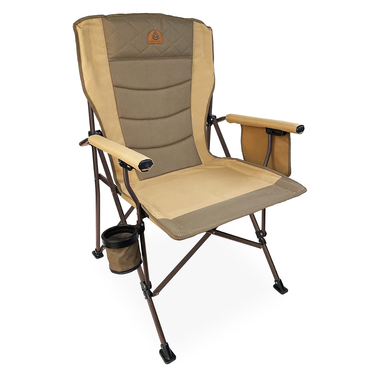 Black Sierra Oversize Camping Chair for Adults Supports 500 lbs, XL Heavy Duty Hard Arm Folding Chair, Steel Frame Durable Padded Outdoor Seat, Portable Fold Up Chair w/Cup Holder and Storage Bag