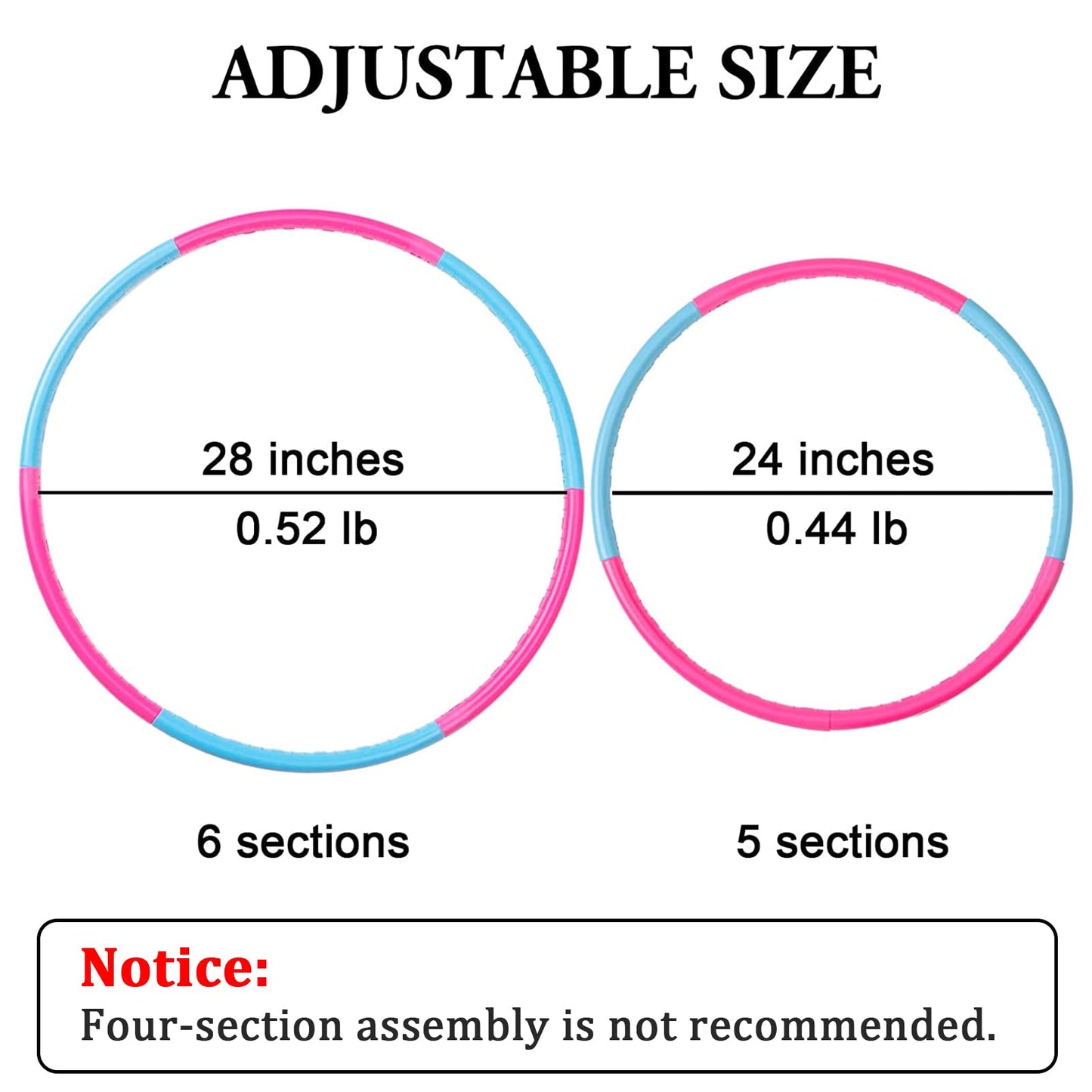 Liberry Kids Exercise Hoop, Detachable & Size Adjustable Toy Hoop, Professional Hoola Rings for Kids, Blue, Pink