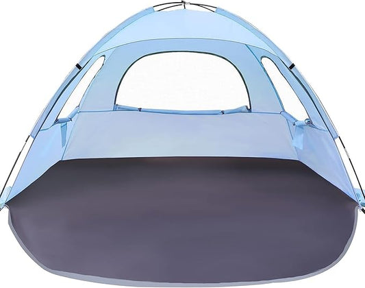 WhiteFang Beach Tent Anti-UV Portable Sun Shade Shelter for 3/4/6/8 Person, Extendable Floor with 3 Ventilating Mesh Windows Plus Carrying Bag, Stakes and Guy Lines
