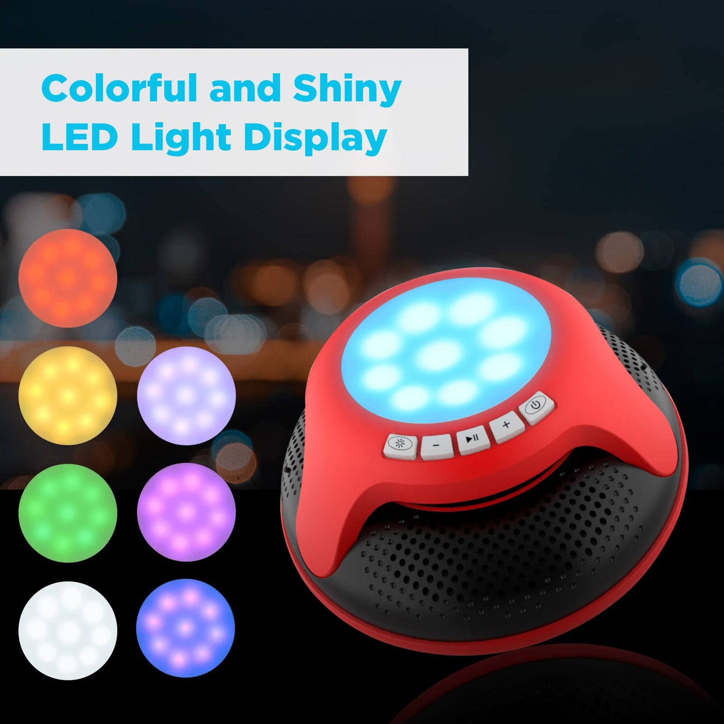 Portable Bluetooth Speakers,Wireless Floating Speaker Stereo with Waterproof IPX7 and Colorful LED Light,10 Meters Bluetooth Range Shower Speaker for Outdoor Pool Hot Tub Gifts (Red and Black)