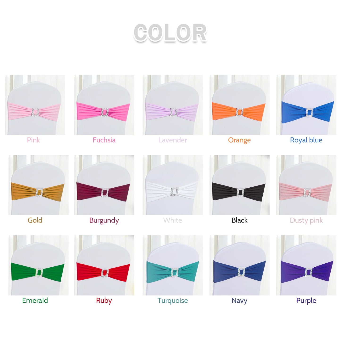 Joccun 60 PCS Spandex Chair Sashes Bows Stretch Chair Cover Band with Buckle Slider Universal Elastic Chair Ties for Wedding Banquet Party Event Decoration (EmeraId)