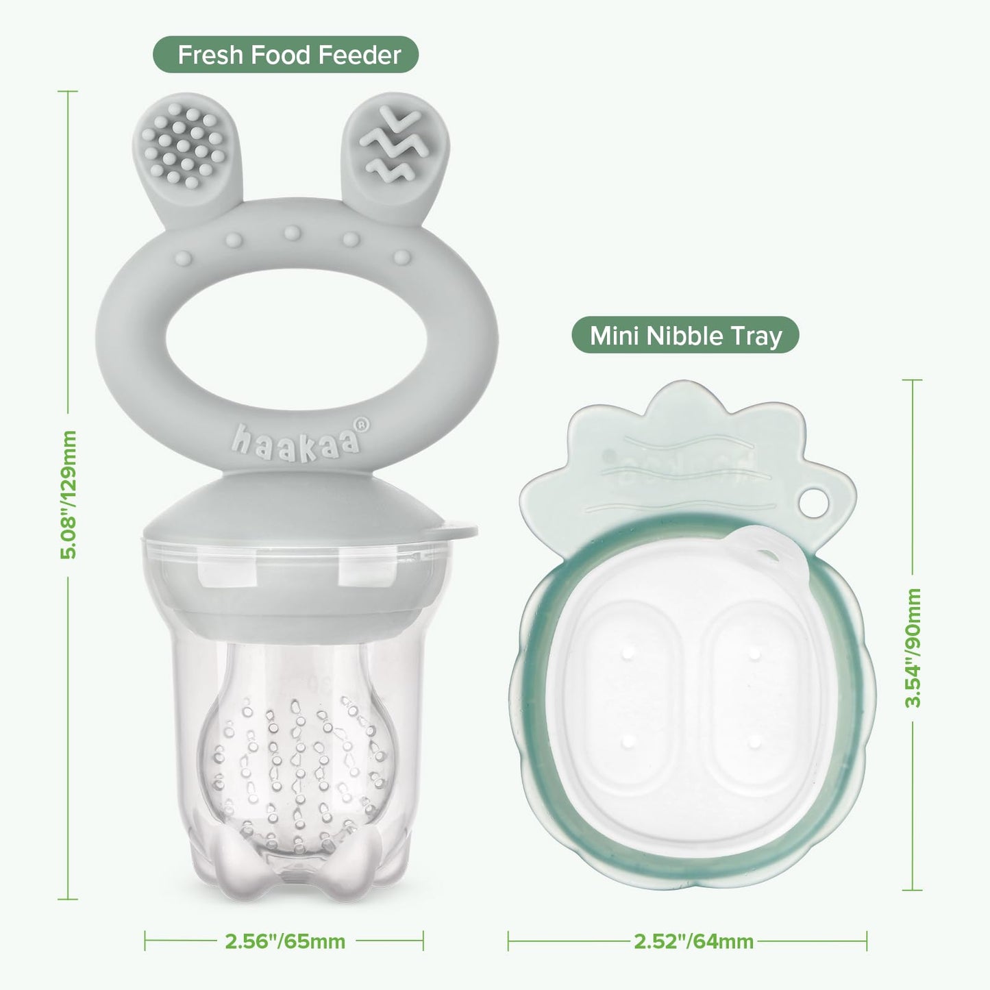 Haakaa Baby Fruit Food Feeder & Mini Freezer Nibble Tray Combo, Breastmilk Popsicle Molds for Baby Cooling Relief, BPA Free Silicone Feeder for Safe Infant Self Feeding, 4 Month+ (Slate Grey)