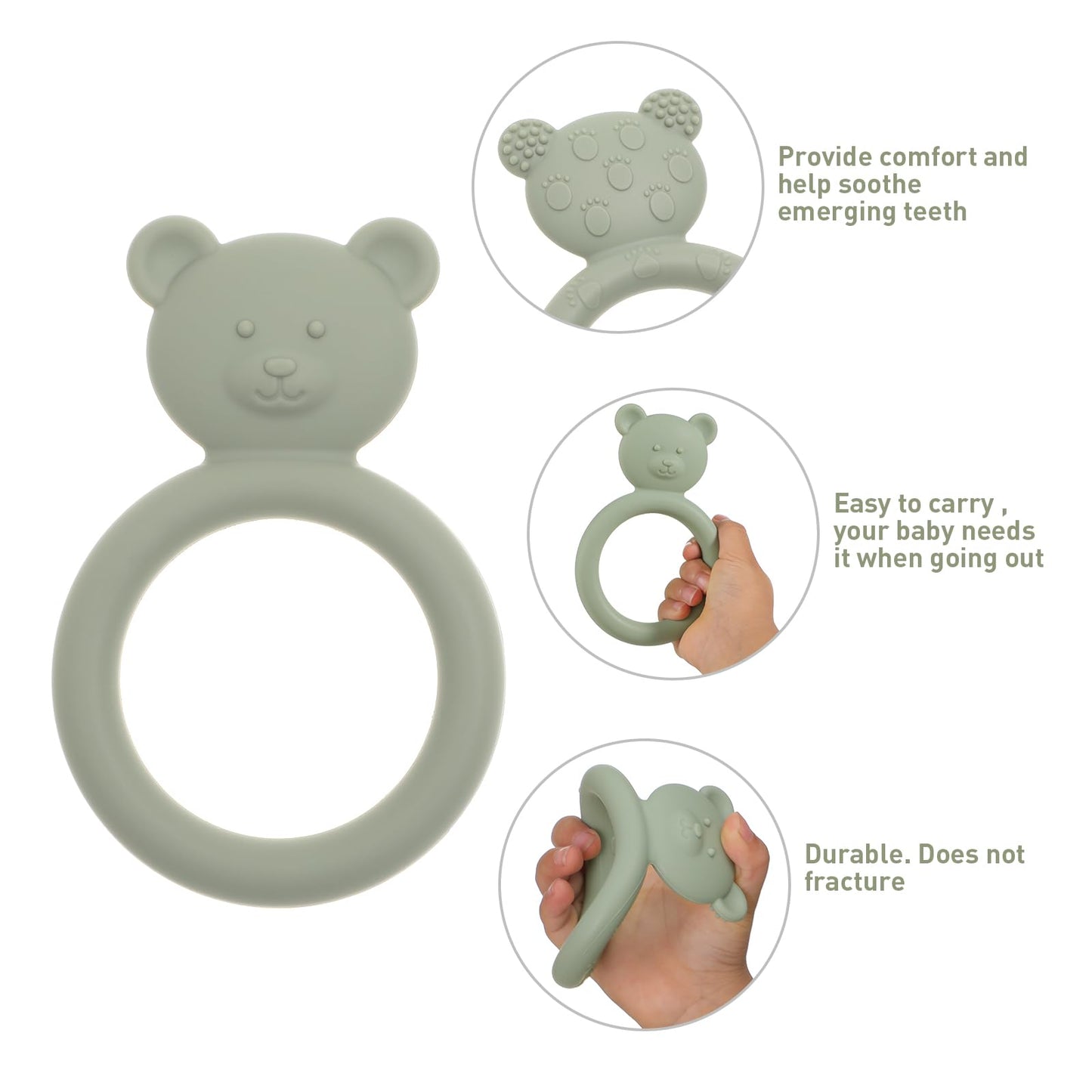 Dirbabi Silicone Baby Teether, Teething Toy Ring for Babies, Easy to Hold Design, BPA Free (Power Rose + Dusty Lilac)