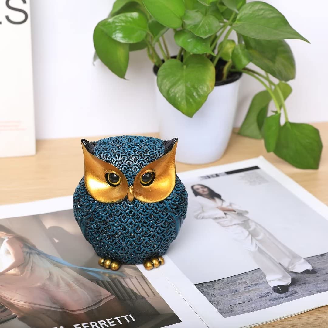Artpaul Owl Figurines Home Decor Accents Small Décor Items for Shelf Decorations for Living Room Office, Gifts for Owl Lover (Blue)