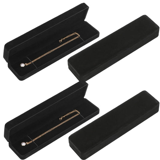 LETURE 4 Pieces Velvet Bracelet Necklace Pendant Jewelry Box, Small Long Jewelry Watch Gift Box for Proposal, Wedding, Engagement, Christmas (BLACK-4PCS)