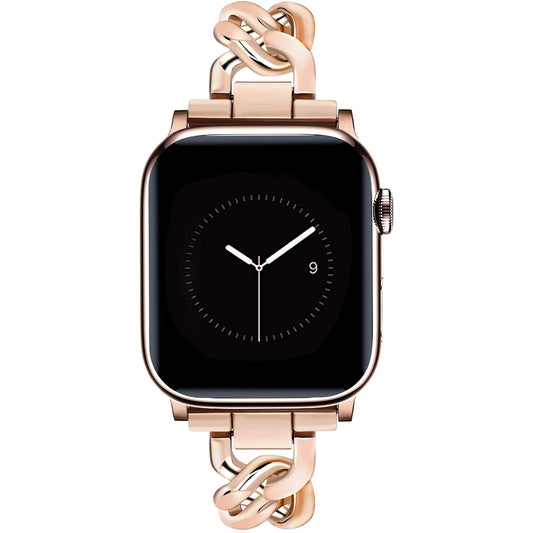 JR.DM Rose Gold Watch Bands for Women Compatible with Apple Watch Band 38mm 40mm 41mm 42mm (S10) Adjustable Metal Cowboy Steel Single Chain Bracelet for iWatch Series 10/9/8/7/6/5/4/3/2/1/SE (No Case)