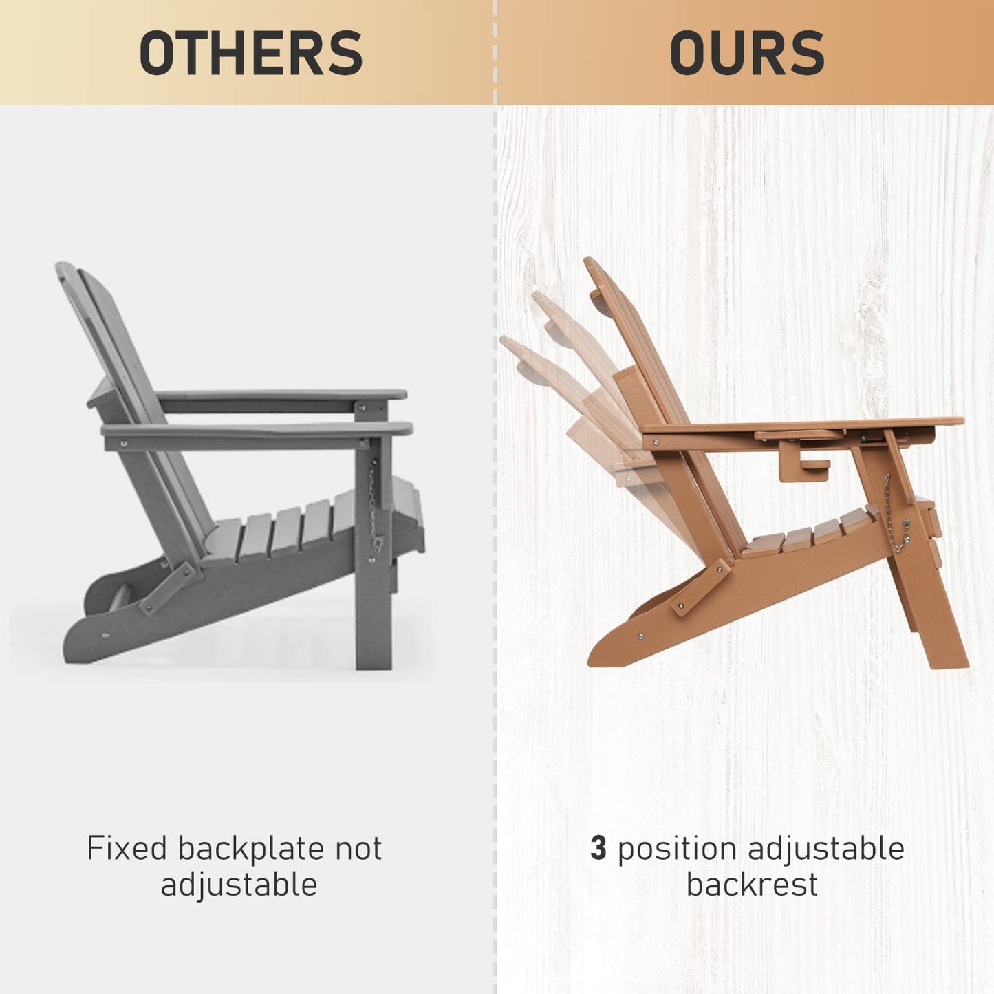 FUNBERRY Folding Adirondack Chairs Set of 2 with Adjustable Backrest, HDPE All Weather Fire Pit Chairs with Cup Holder