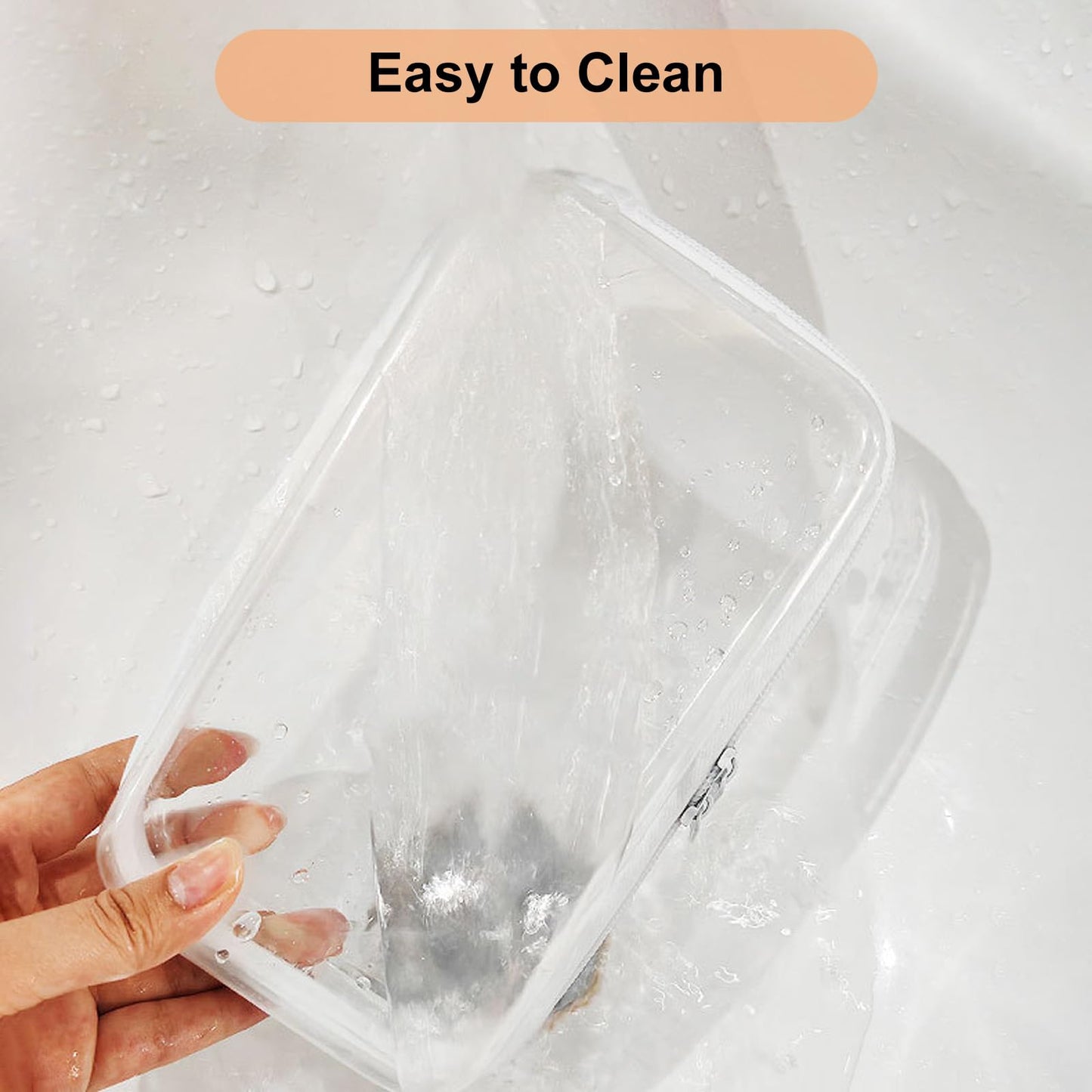 Calantre 3PCS Clear Hard Shell Zipper Cases, Portable Clear Organizer Pouches for Home Storage, Double Zippered Plastic Travel Case, Cosmetic Bag for Make Up Tools, Toiletries, Toy Storage(White)