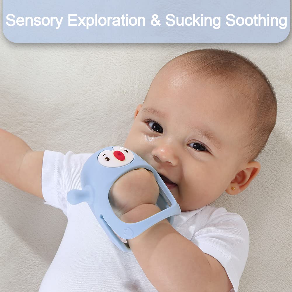 Smily Mia Baby Teething Toys for 0-6Months, Teethers for Babies 3-6Months | Penguin Teether | Hand Teether |Teething Mittens for Teething Relief, Baby Pacifier |New Born Essentials, Light Blue