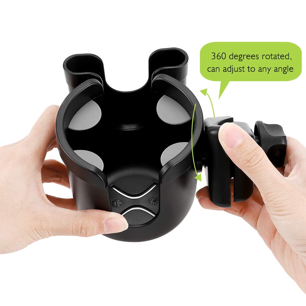 Accmor Stroller Cup Holder with Hook, Bike Cup Holder, Universal Cup Holder for Uppababy Nuna Doona Strollers, 2-in-1 Cup Phone Holder for Stroller, Bike, Wheelchair, Walker, Scooter