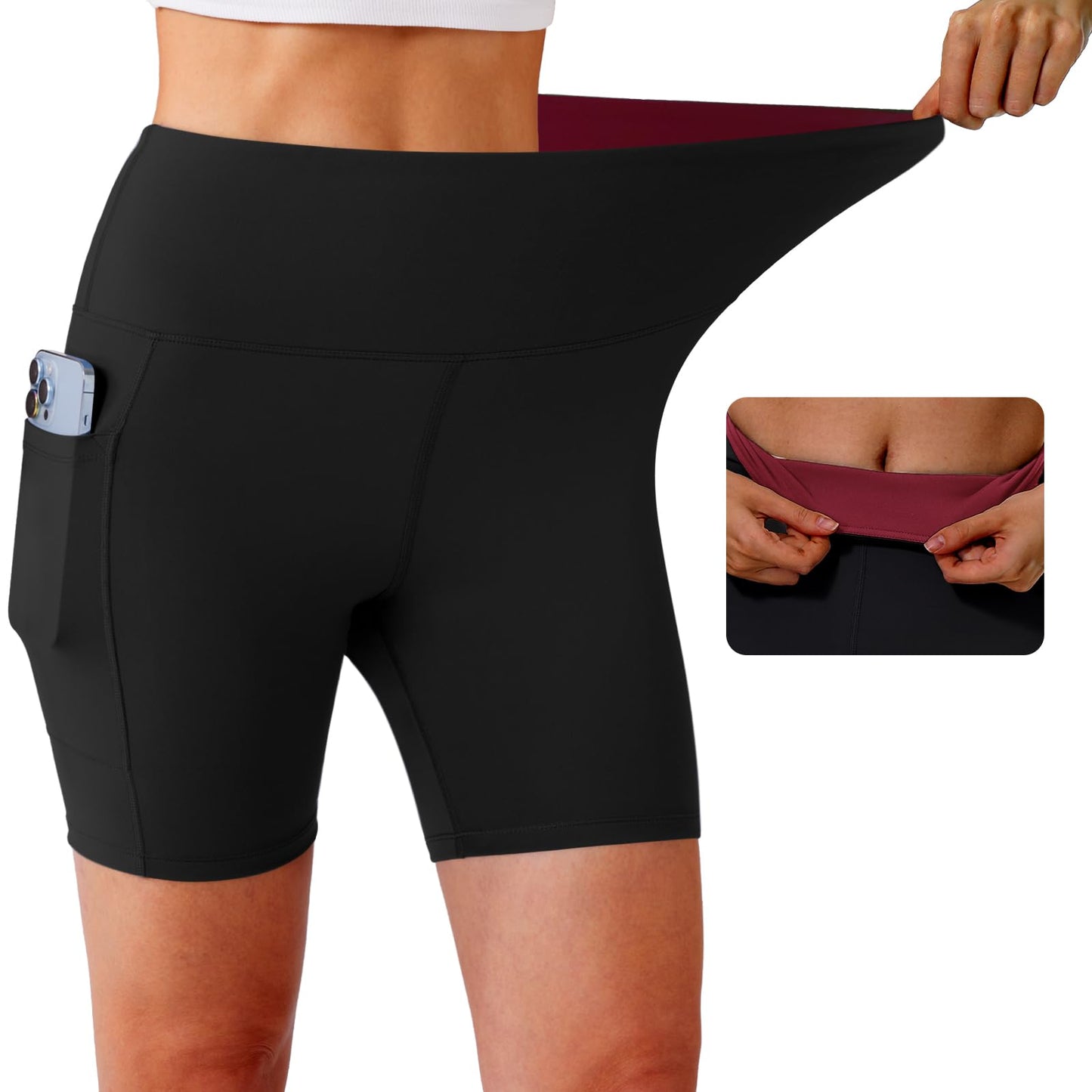 KOWBEAR Workout Shorts Womens Buttery Soft Spandex Biker Shorts High Waisted Gym Yoga Running Volleyball Short with Pockets Black L