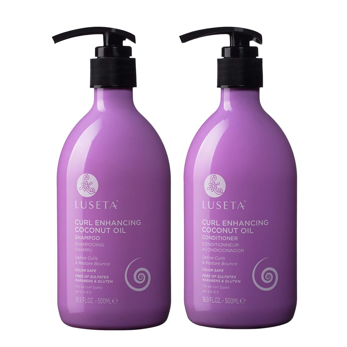 Luseta Curly Hair Shampoo & Conditioner Set with Coconut Oil, Unlimited Bounce and Definition for wavy and Coily hair, Reduce Frizz and Repair Dry Hair, for All Curl Types Sulfate Free 16.9Fl oz × 2