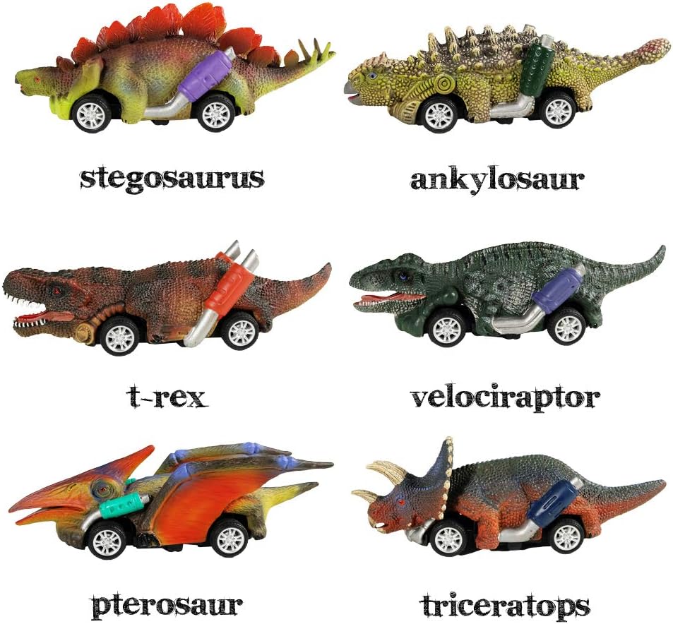 DINOBROS Dinosaur Toy Pull Back Cars,6 Pack Dino Toys for 3 Year Old Boys Girls and Toddlers,Boy Toys Age 3,4,5 and Up,Pull Back Toy Cars,Dinosaur Games with T-Rex