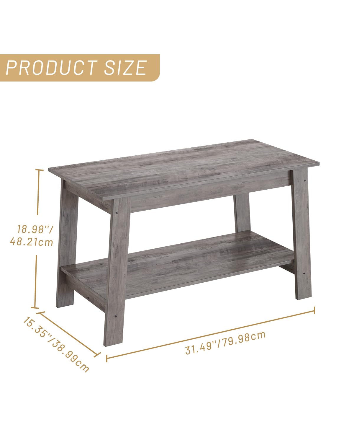 Coffee Table, Coffee Table for Living Room, Modern Farmhouse Coffee Table with Storage Shelf, 2-Tier Living Room Table Rectangular Center Table, Home Office Industrial Cocktail Tables, Grey