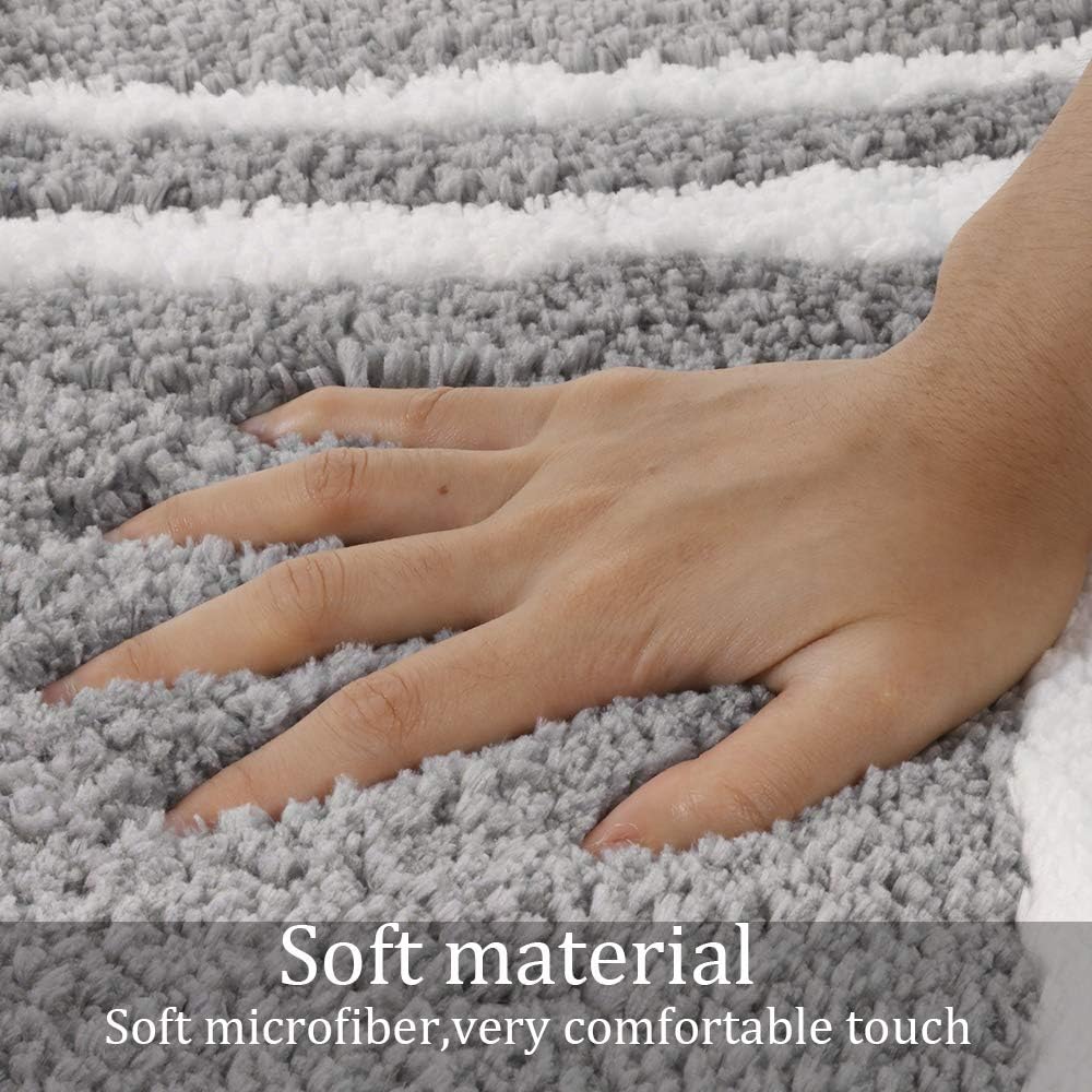 Uphome Bathroom Runner Rug, 18x47 Modern Gray and White Long Bathroom Rug Non Slip Washable, Soft Microfiber Absorbent Bath Mat Runner for Tub, Shower, Floor, Sink