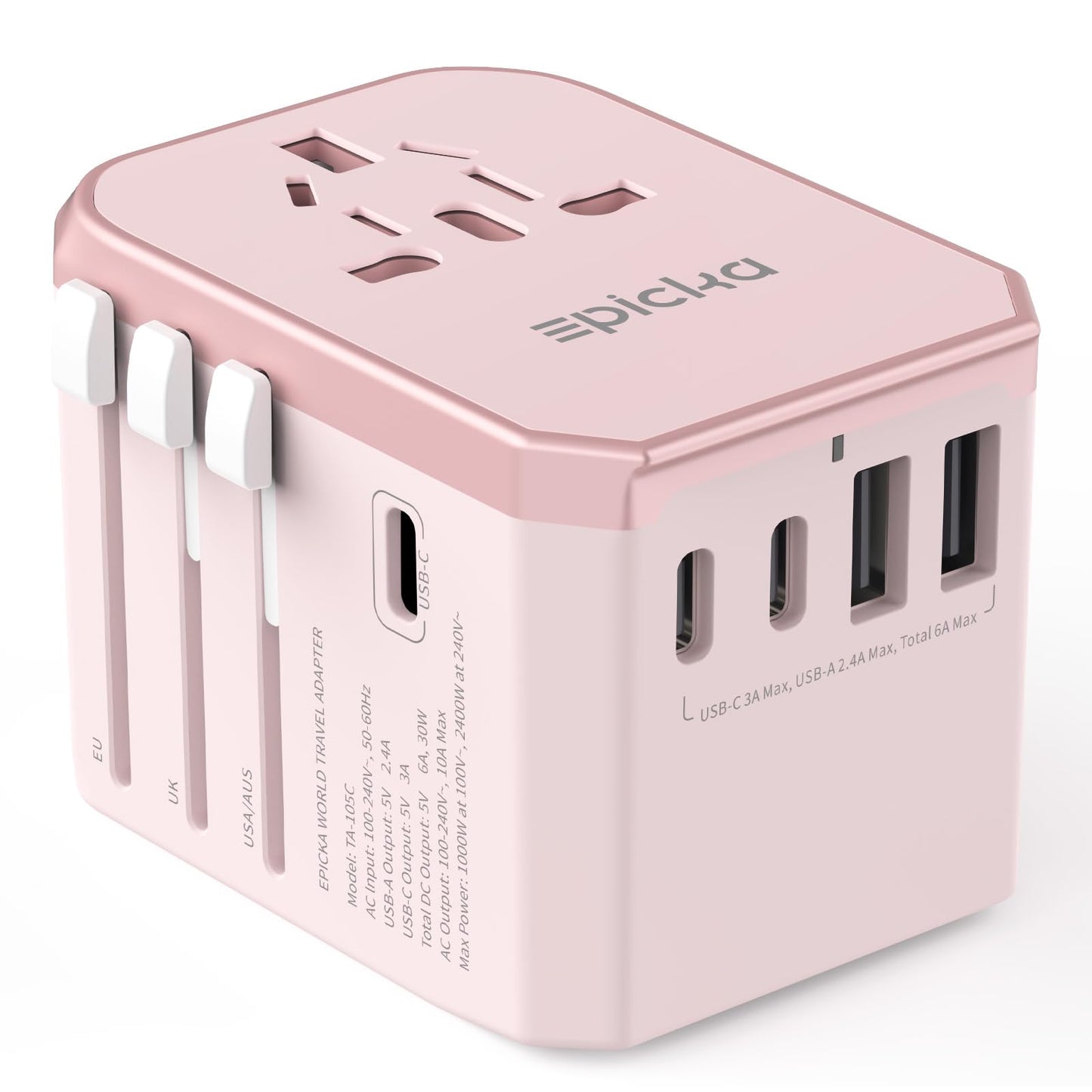 EPICKA Universal Travel Adapter, International Power Adapter with 2 USB-A & 3 USB-C Ports Wall Charger - Worldwide Travel Essentials, European Travel Plug Adapter for UK/US/AU (TA-105C, Black)