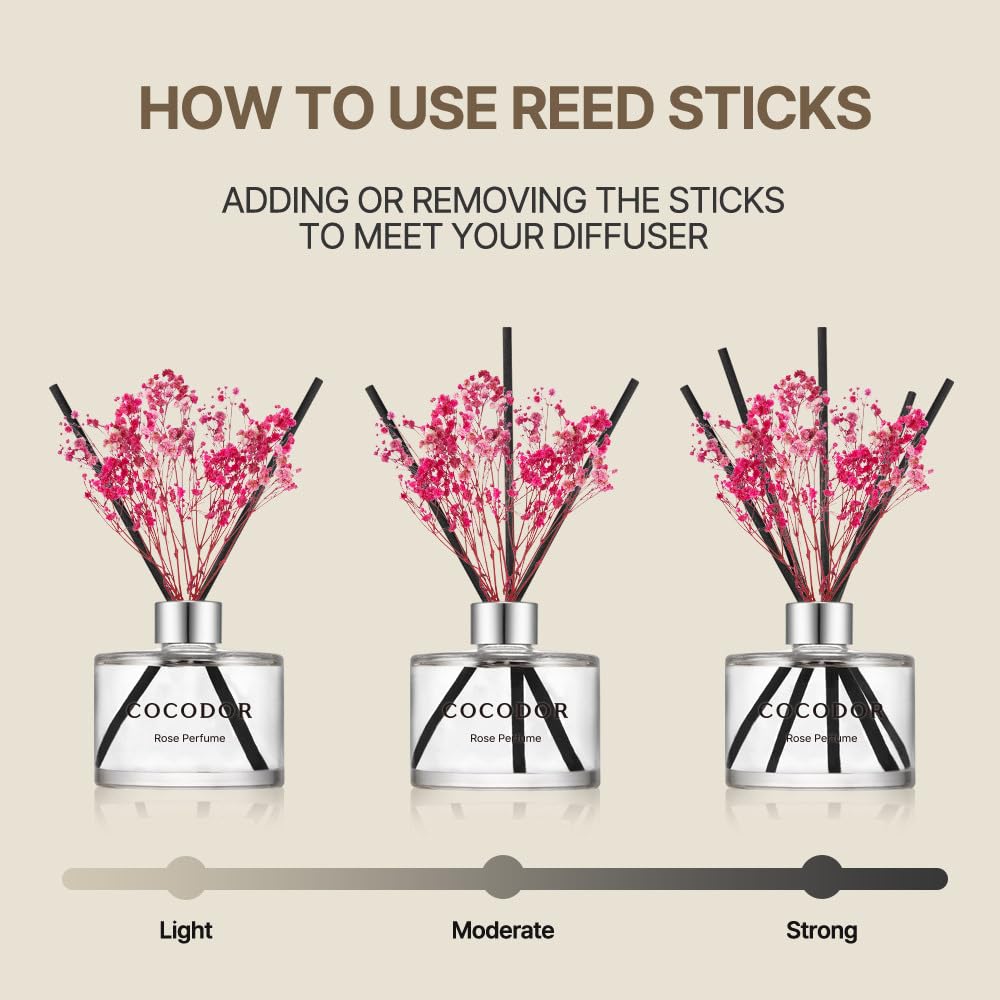 COCODOR Flower Reed Diffuser Set / 6.7oz / Dark Vanilla&Sandalwood/Scent Diffuser with Sticks Home Fragrance Reed Diffuser for Bathroom Shelf Decor