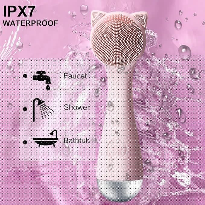 Facial Cleansing Brush, Silicone Face Scrubber Exfoliator for Men & Women, Electric Face Brush Waterproof, with 3 Speeds Adjustable for Deep Cleaning, Removing Blackhead, Face Massaging (Pink)