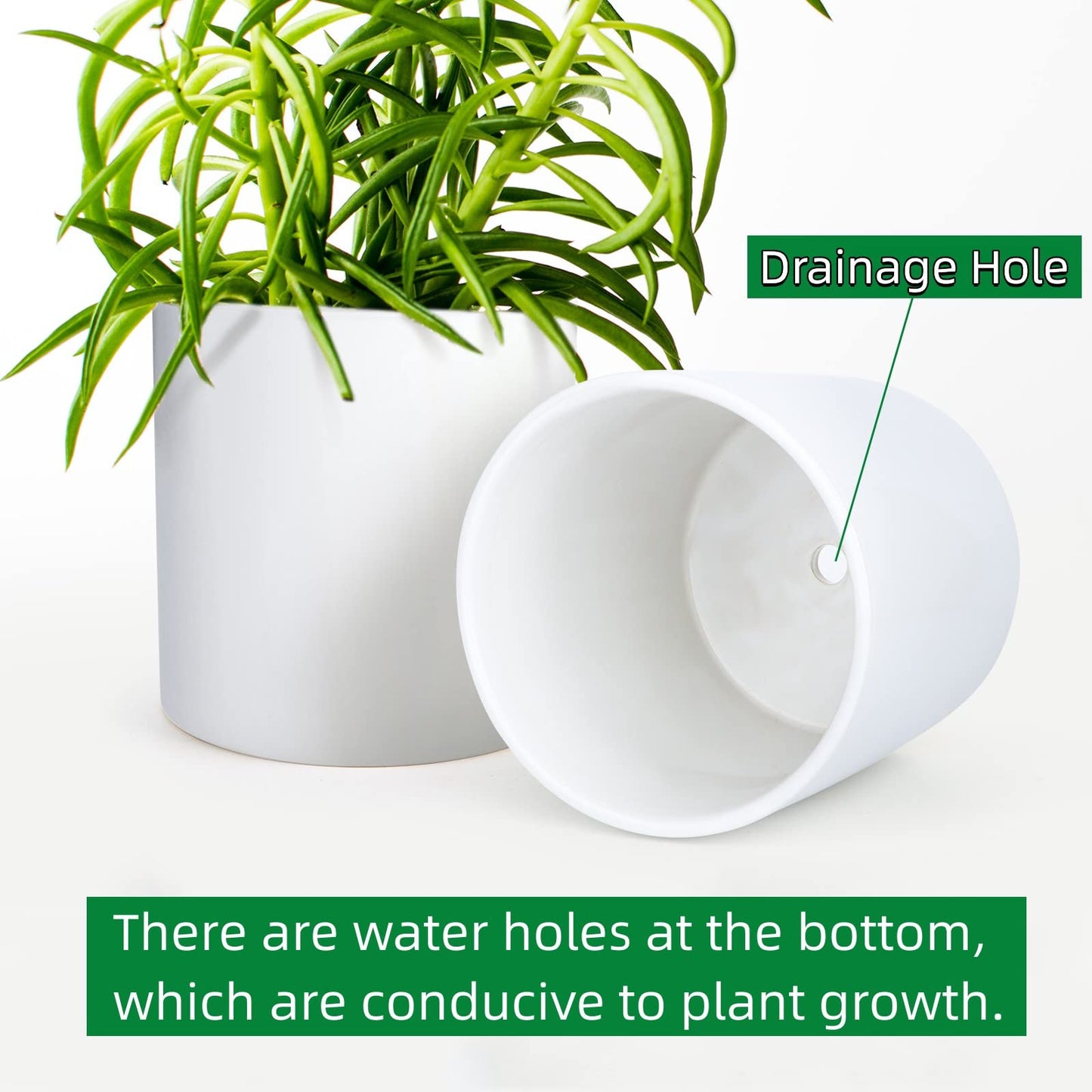 Matte White 8 Inch Ceramic Flower Pot with Non-Slip Base, Handmade Straight Cylinder Planter with Drainage Hole, Modern Minimalist Design for Indoor/Outdoor Plants, Succulents, Herbs, and Home Decor