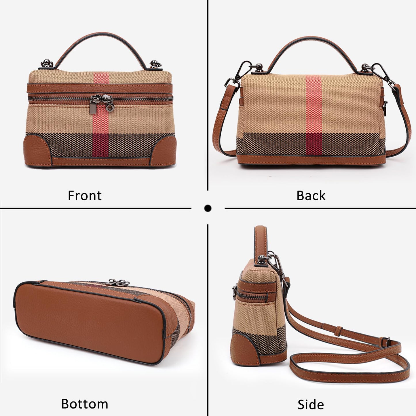 Rejolly Crossbody Bag for Women Pouch Top-Handle Leather Bag Designer Shoulder Handbag Quiet Luxury Trendy Purse (Stripe Canvas Brown)