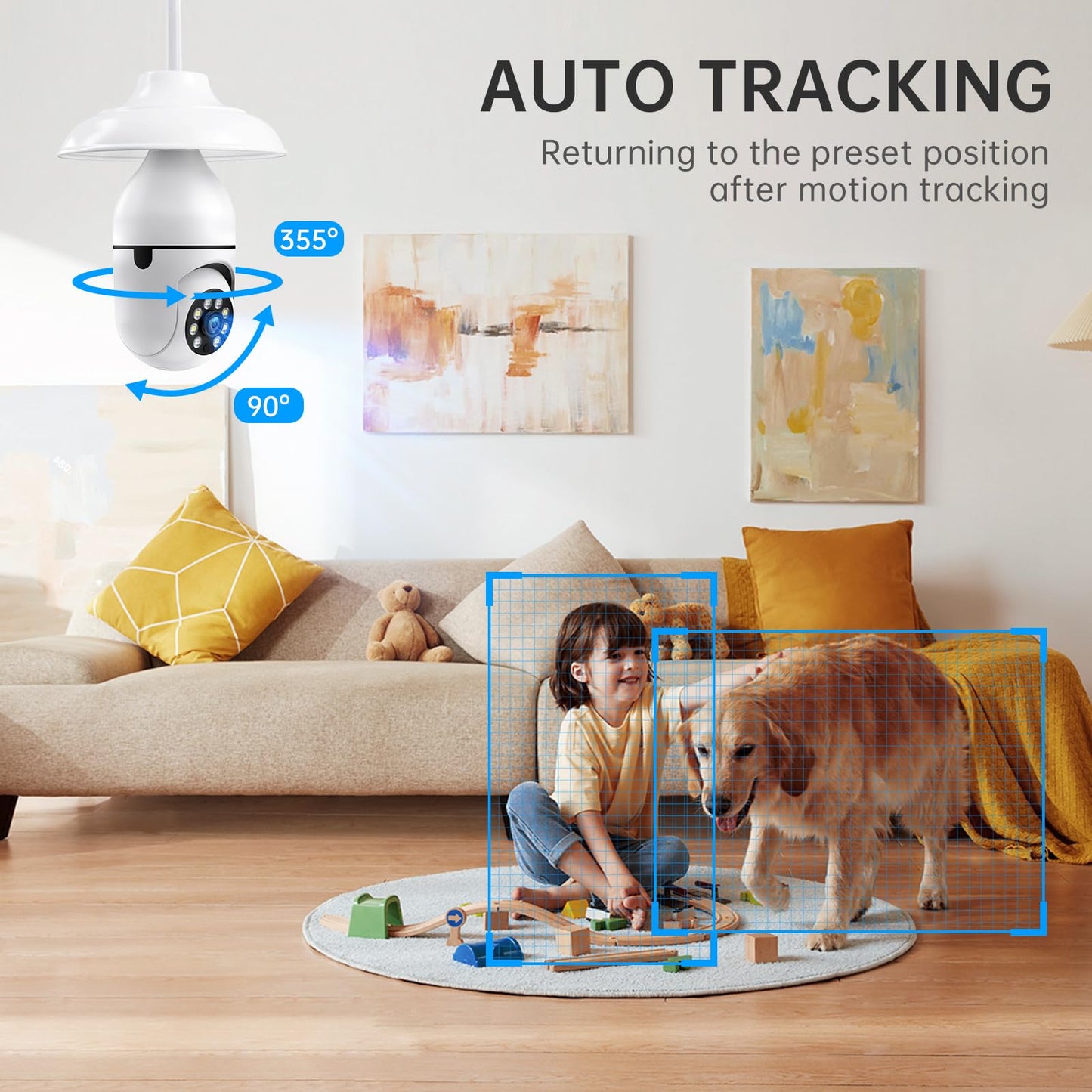 Light Bulb Security Camera 2 Packs, 5G&2.4GHz 2K Security Cameras Wireless Outdoor 360° PTZ Cameras for Home Security with Color Night Vision, 2 Way Talk, AI Human Detection, Screw in Light Socket