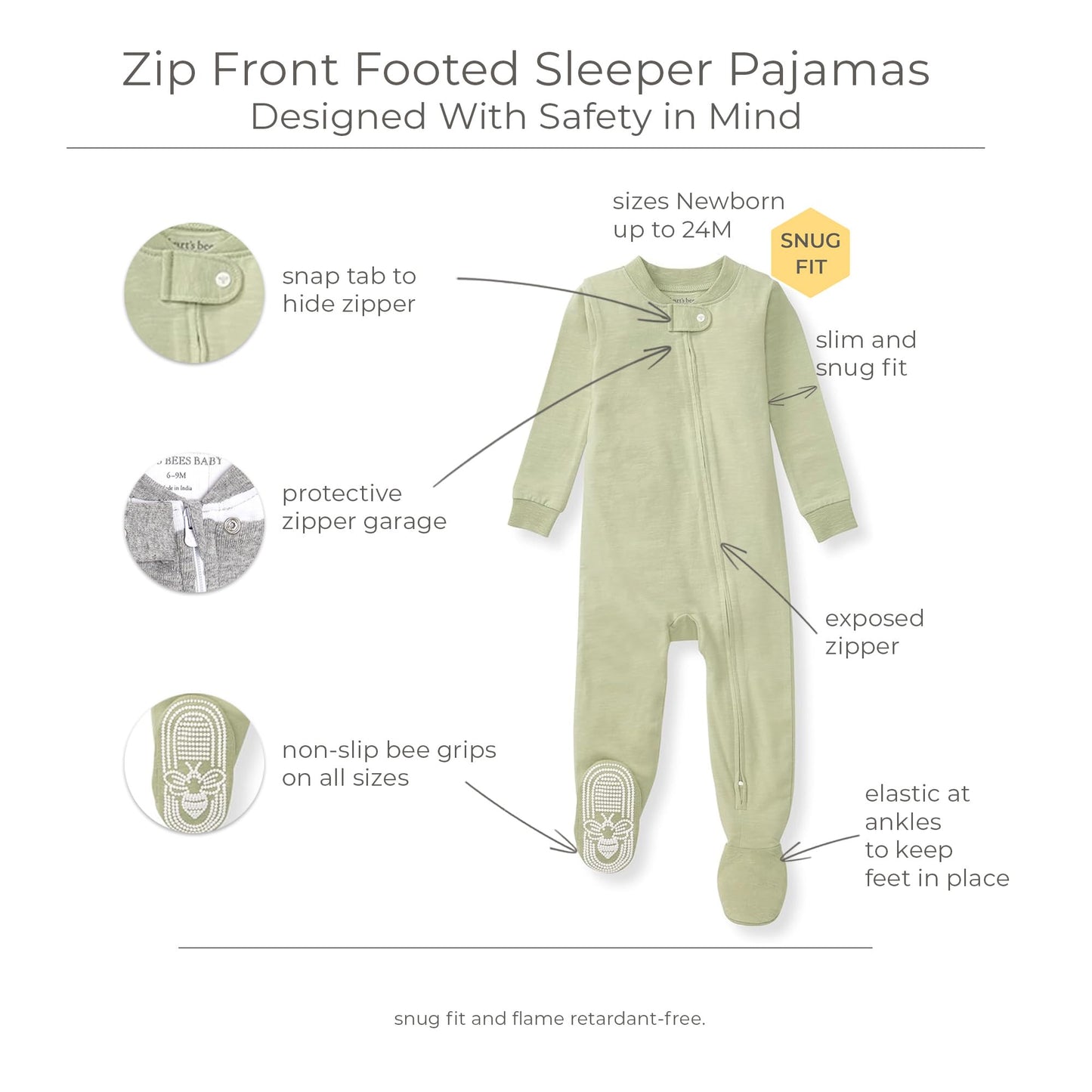 Burt's Bees Baby Unisex Baby Sleeper, Honeysoft Pajamas, One-Piece Zip-up footie PJ, Soft Organic Cotton & Lyocell Blend