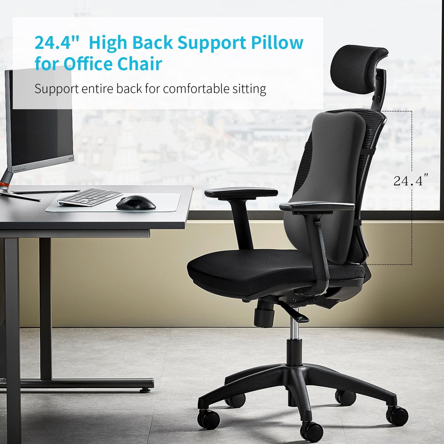 HANQIMER High Back Support Pillow for Office Chair Fully Support Entire Back for Pain Relief and Comfort - Memory Foam Lumbar Support Pillow for Office Chair,Computer,Recliner