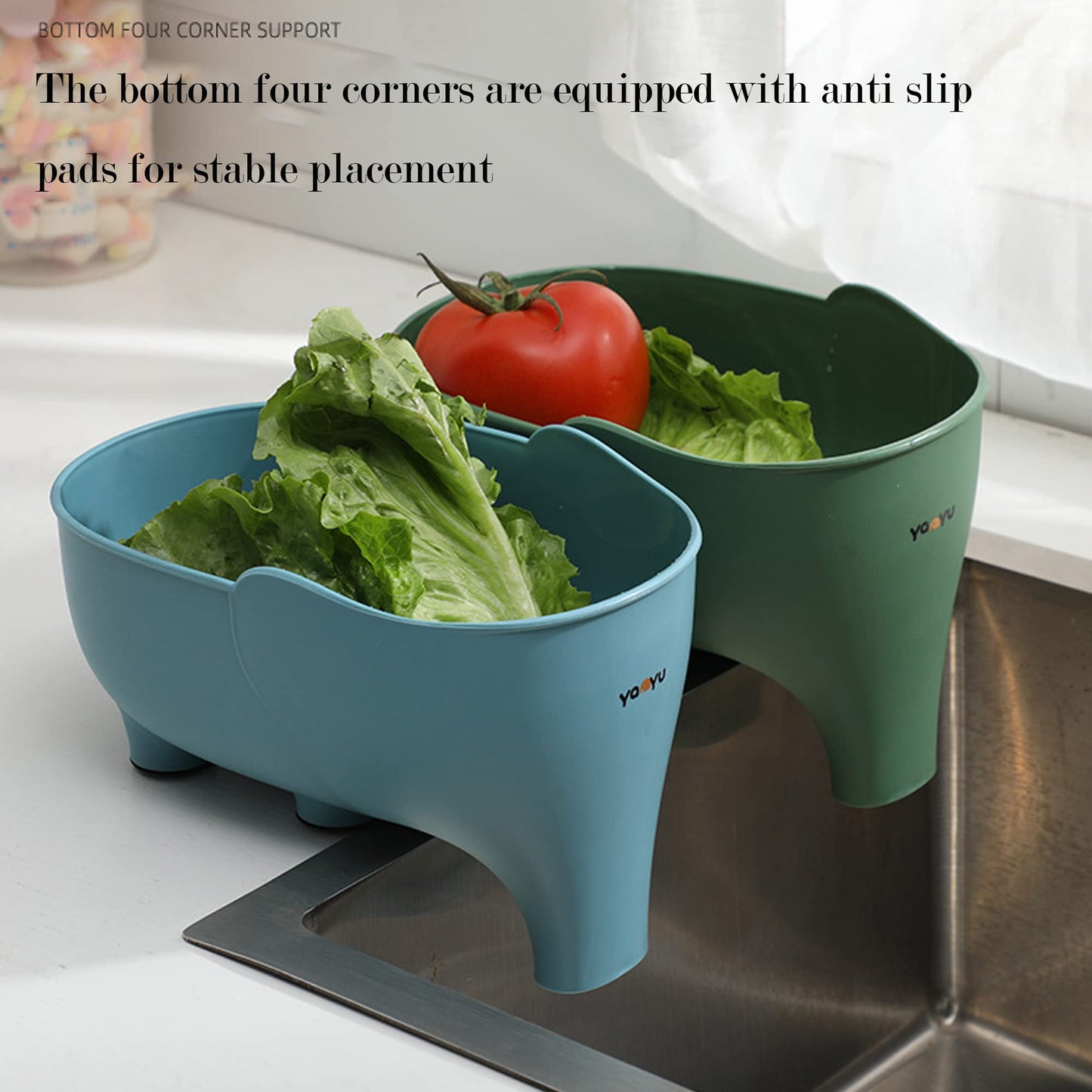 FHTECO Vegetable Washing Basket with Elephant Drainage for Fruits, Pasta, Noodles - Kitchen (Pink)