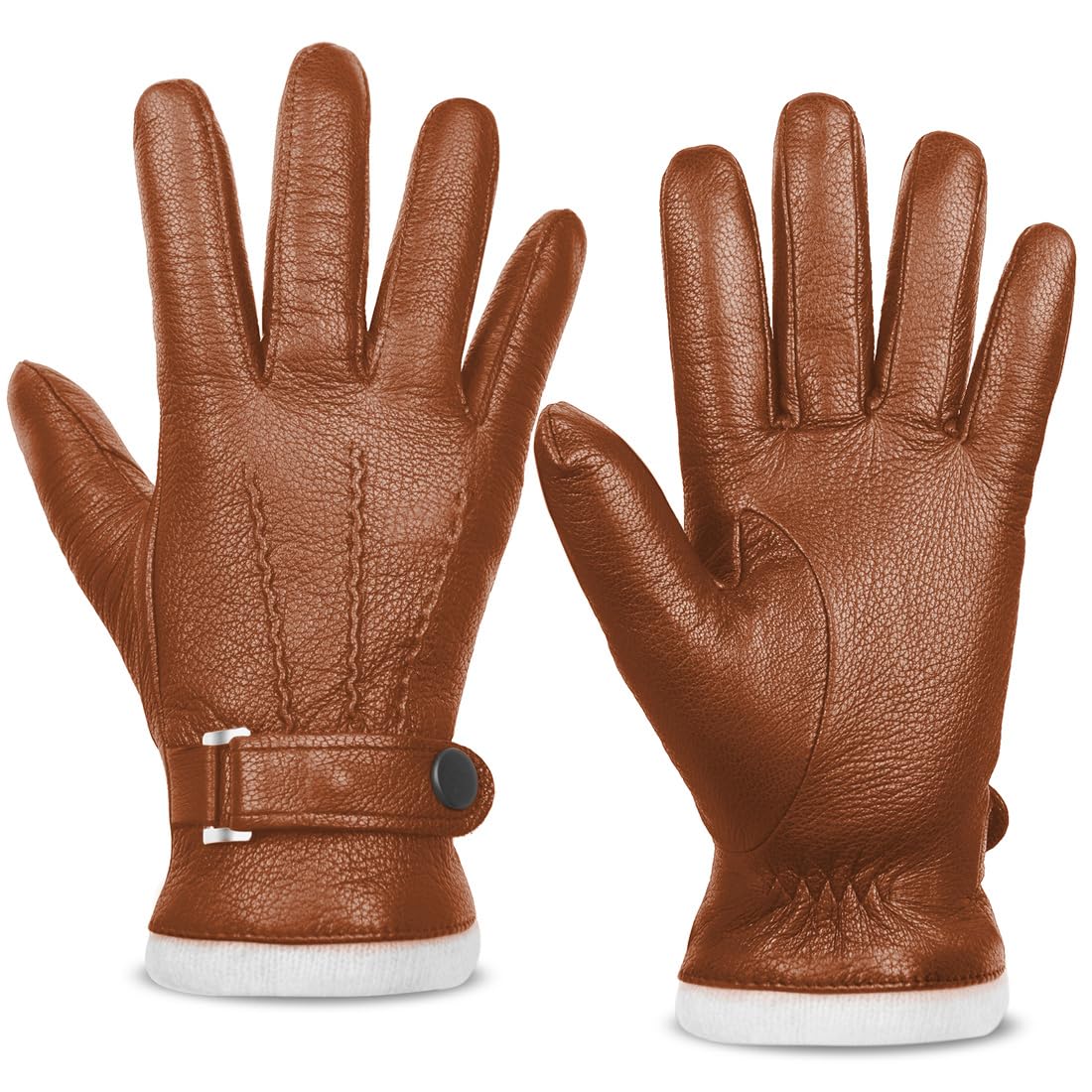 Harssidanzar Leather Gloves Men,Genuine Leather Warm Cashmere Lined Touchscreen Texting Gloves for Driving KM051US,Camel,Szie M