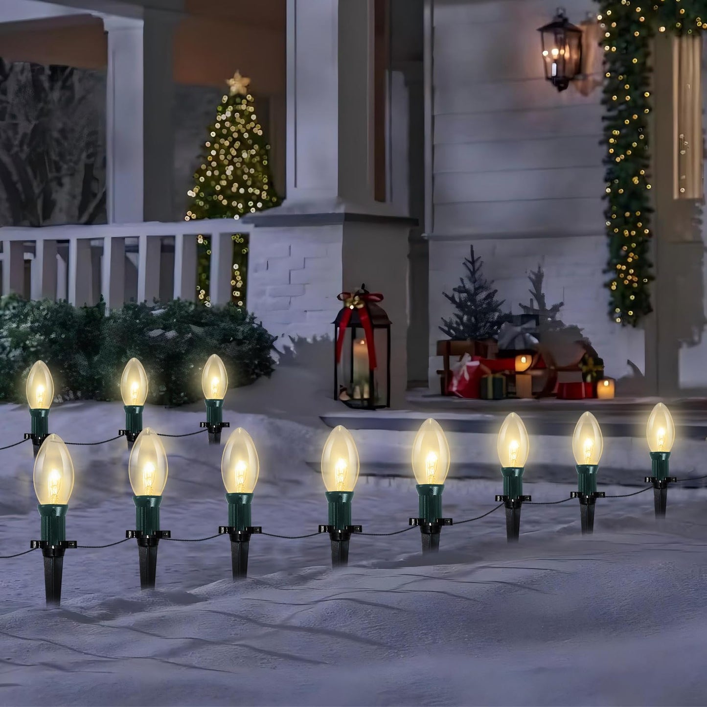 38Ft Outdoor Christmas Pathway String Lights with C9 Clear Markers, Extendable Walkway Lights for Xmas Party & Commercial Decor