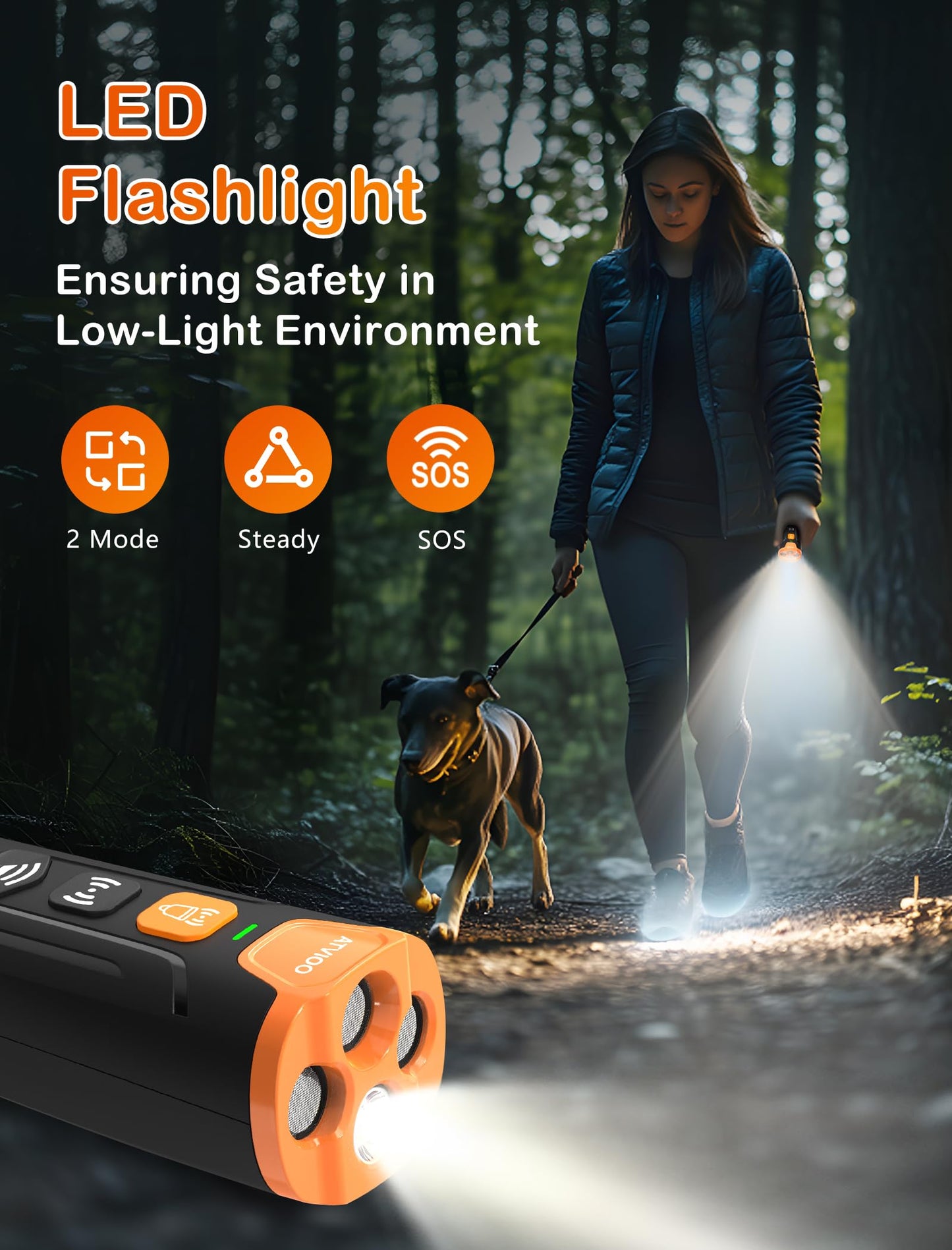 ATVIOO Dog Bark Deterrent Device - Ultrasonic Anti-Barking Devices with 3X Sonic Emitters, Up to 50FT Long Range & Rechargeable Bark Control - Safe for Dogs Training - Indoor & Outdoor (Black)