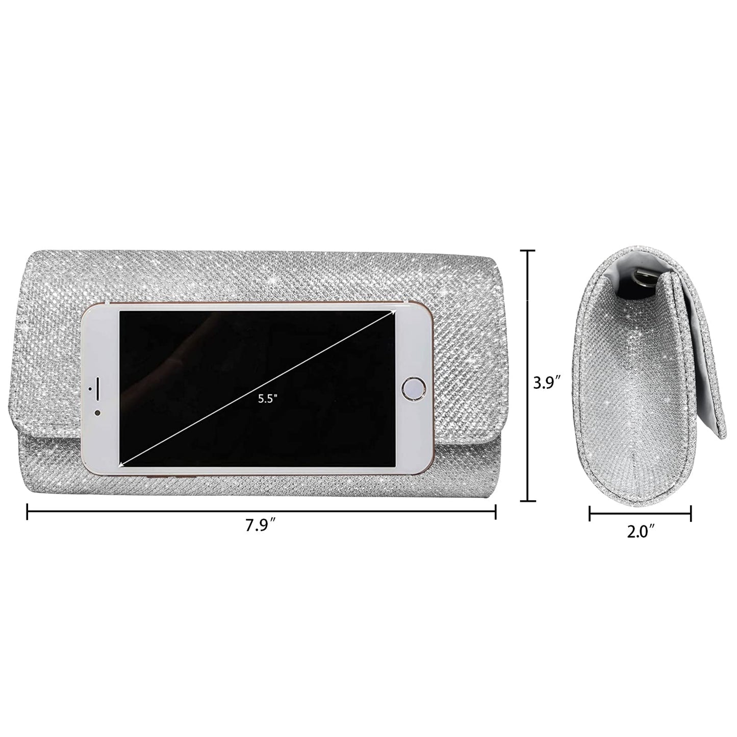 Outrip Women's Evening Bag Clutch Purse Glitter Party Wedding Handbag with Chain (Silver)