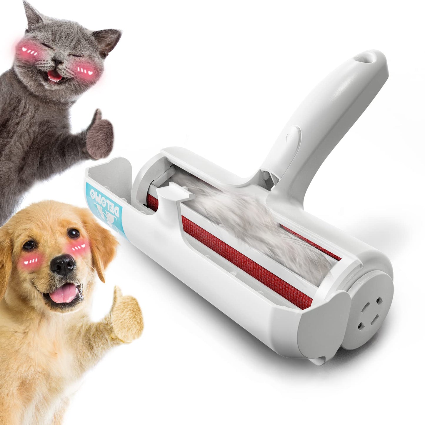 DELOMO Pet Hair Removal Tool, Pet Hair Remover - Lint Roller for Pet Hair - Cat and Dog Hair Remover for Couch, Furniture, Carpet, Car Seat, Reusable Lint Roller with Fur Bin, Pet Owner Essential