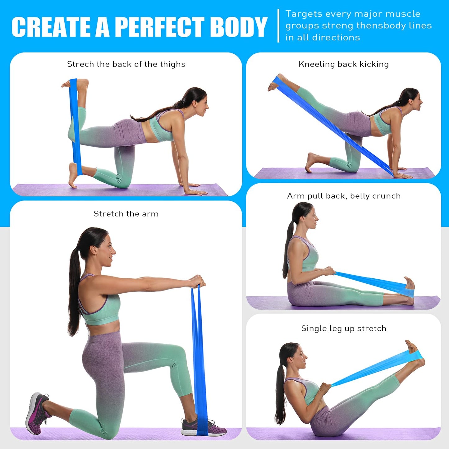 HPYGN Exercise Bands, Resistance Bands for Working Out Women and Men, Physical Therapy, Yoga, Pilates, Rehab, Fitness, Strength Training Starter Set Suitable for Home Workouts or The Gym Workouts