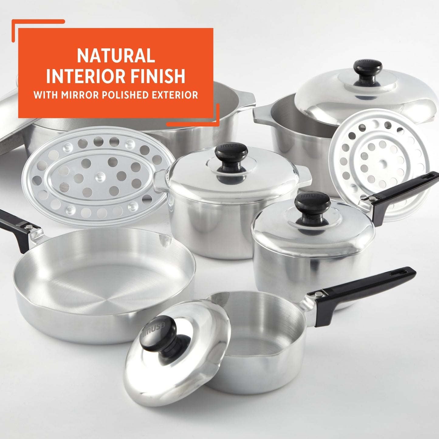 IMUSA USA Heavy Duty 13-Piece Cast Aluminum Cajun Cookware Set, Silver